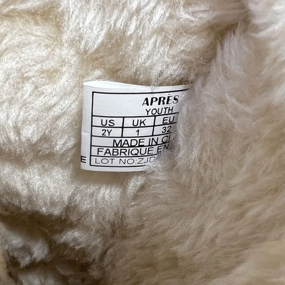 Lamo APRES Youth Winter Boots Girls 2Y Glitter Gold Slip-On Faux Fur Wrap Cuff
